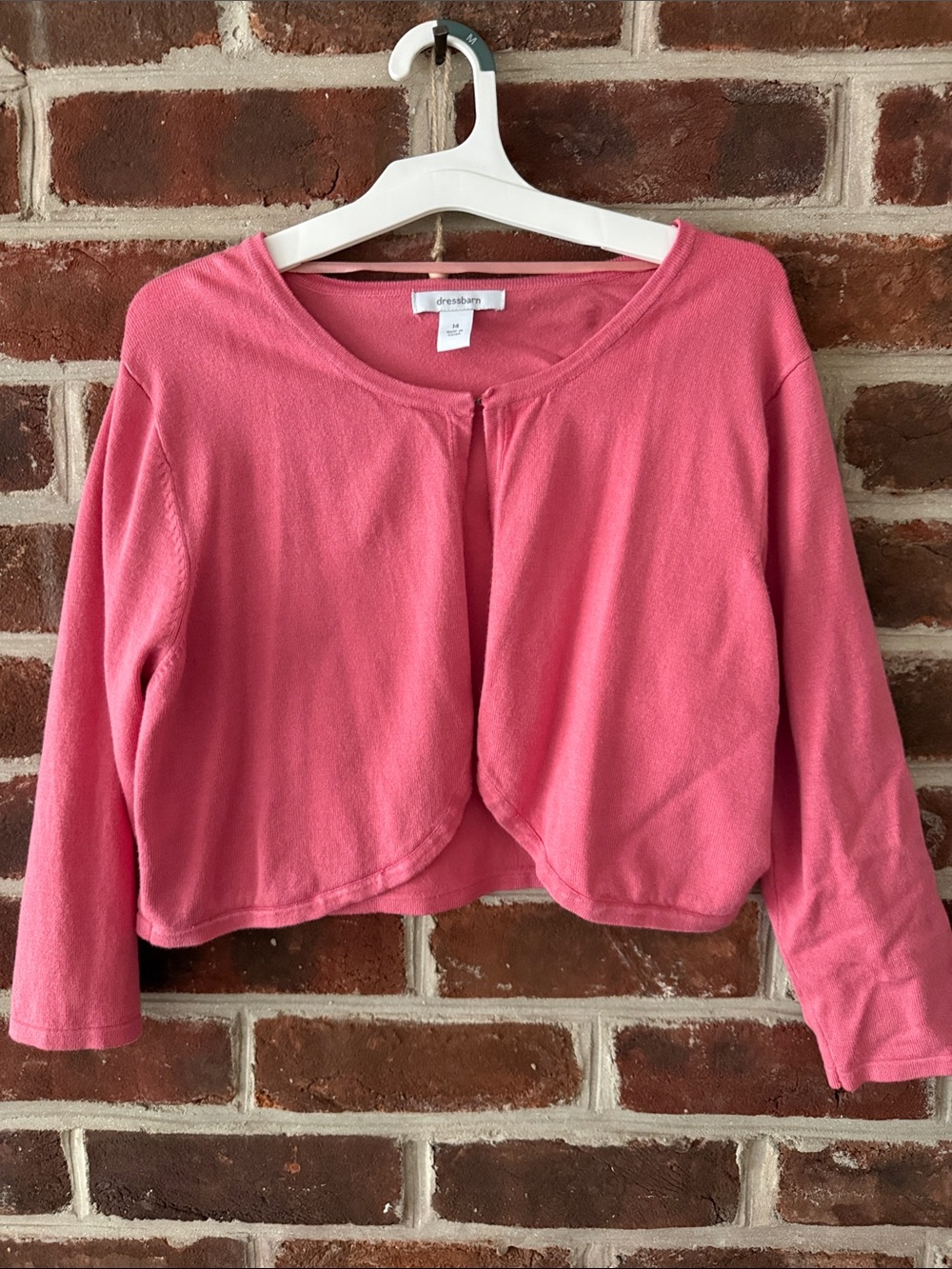 dressbarn Coral Pink Cropped Open-Front Cardigan